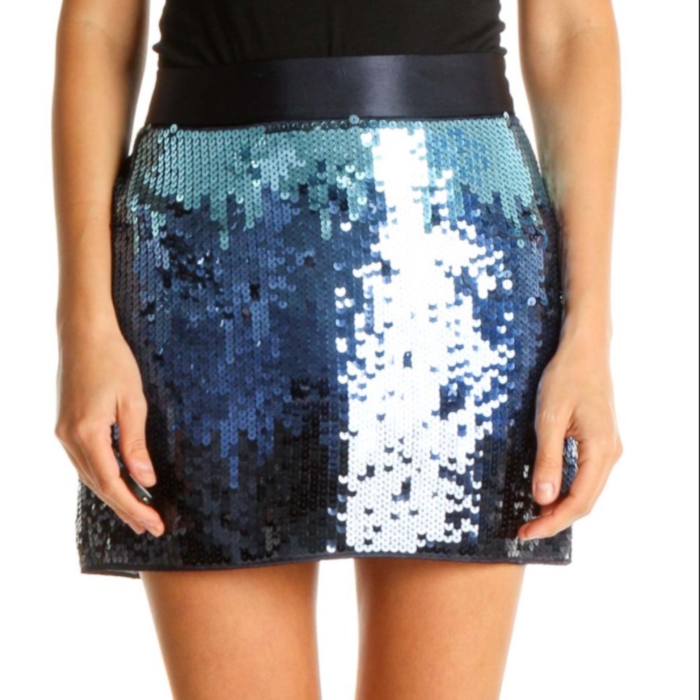 NWT Express Design Studio blue ombre sequin mini skirt Sz 10